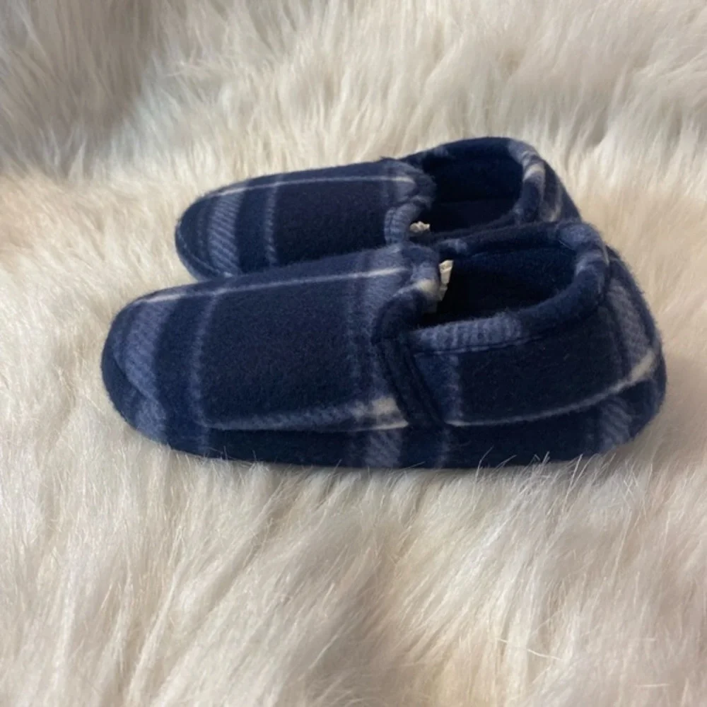 Wonder Nation Slippers Boys Size 7-8 Blue Plaid Slip‎ On Shoes NEW